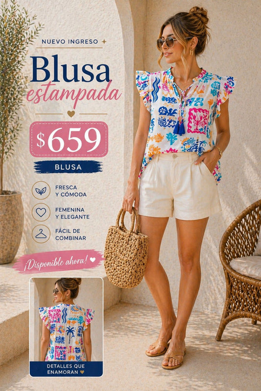 Blusa Blanca con detalle de figuras It13626