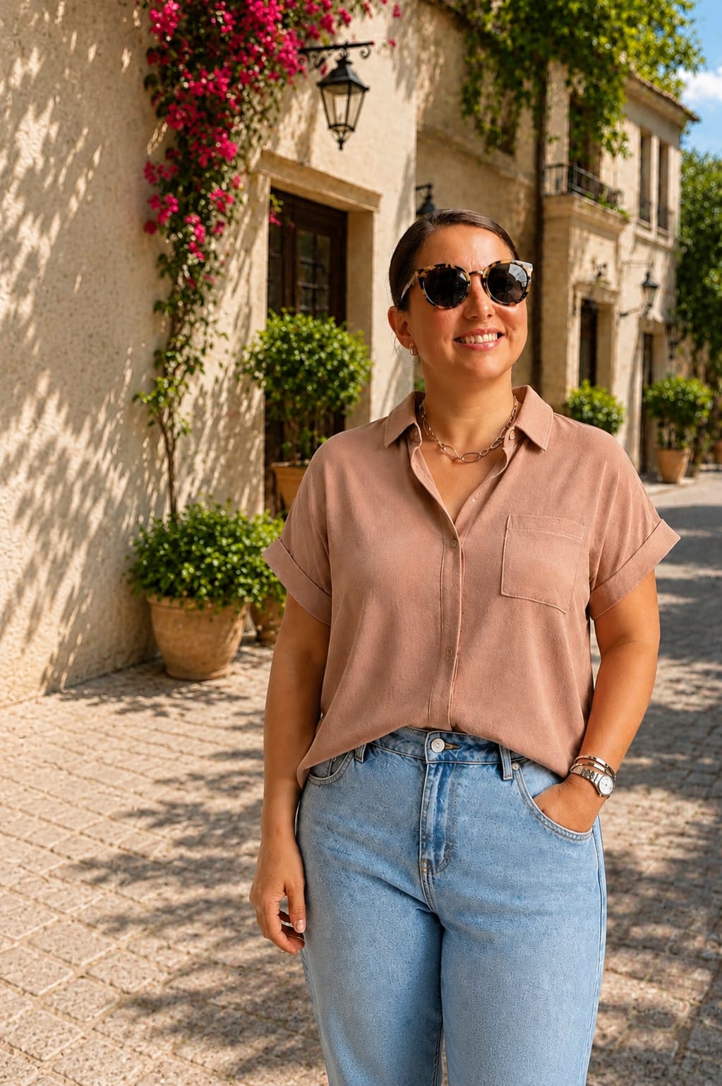 Hyfve Blusa con cuello y botón al frente DZ26C132