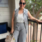 Linzy Set de pantalón y saco a rayas azul con blanco SET3063