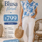 Blusa azul con blanco detalle de moño al frente It13616
