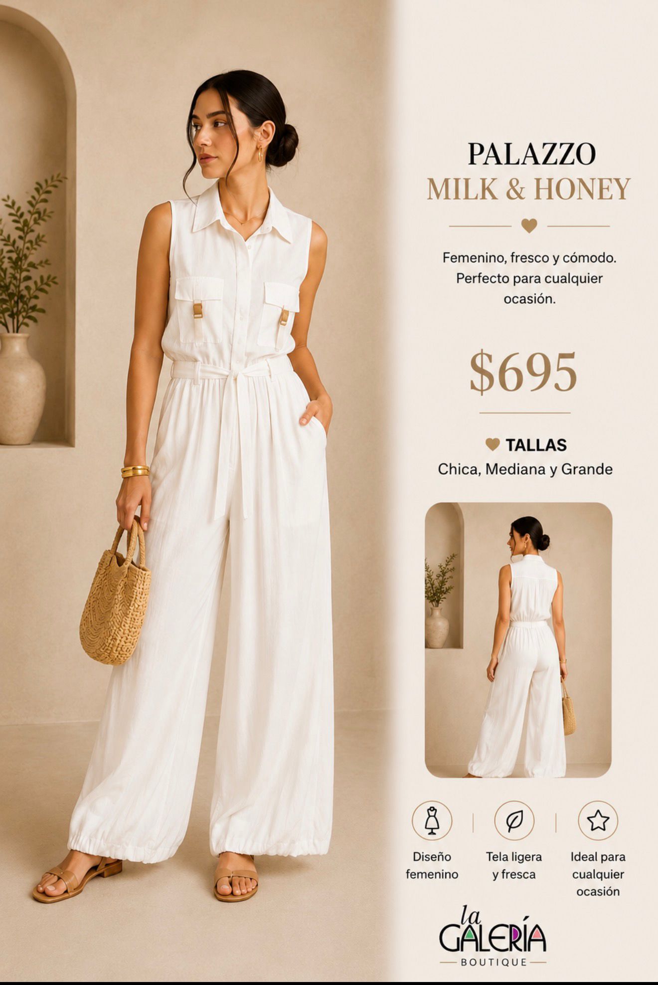 Jumper sin manga con bolsas al frente y cierre 43724R Milk & Honey