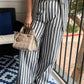 Linzy Set de pantalón y saco a rayas azul con blanco SET3063