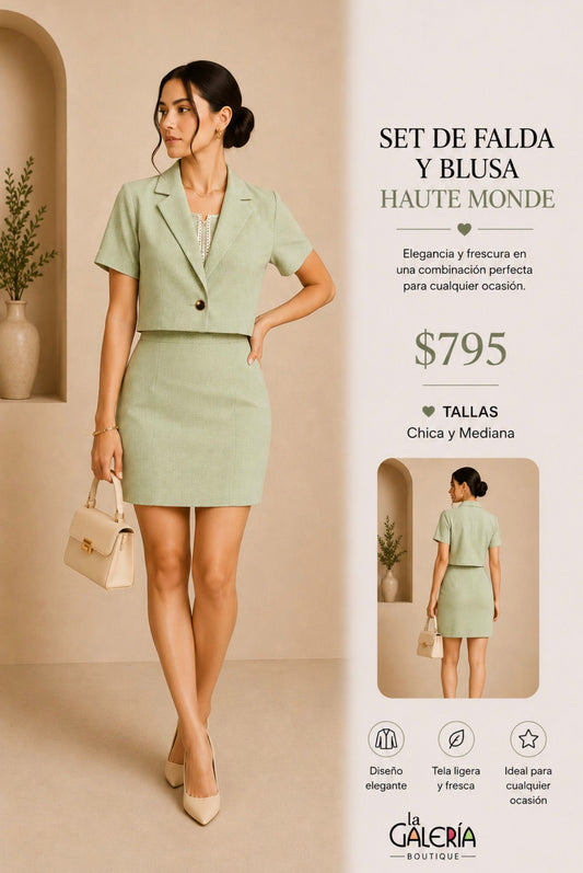 HMST0786 HAUTE MONDE Set de Falda y Blusa con Estampado Rombo y cuadros