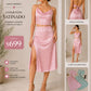 TK7074 EE SOME Conjunto de Top y Falta Satinada con Abertura Rosa