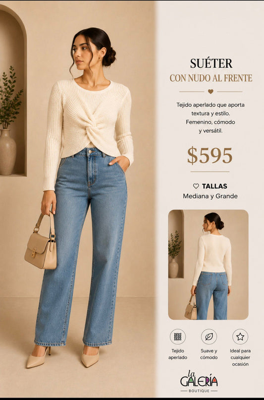 253191J Forever 21 Suéter Aperlado Tejido con Nudo al Frente