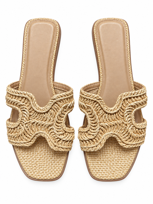 Sandalias Tejidas Color Beige con Diseño Ondulado 09607