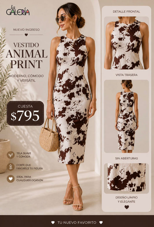 GTD6051 GALITA Vestido Estampado de Vaca