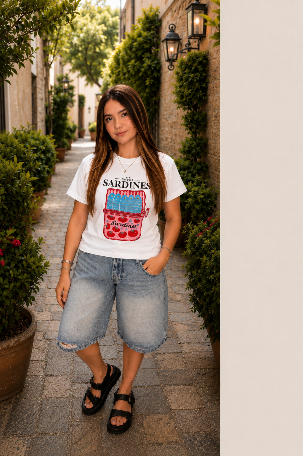 Over Appareal Playera con estampado de Sardinas T9008