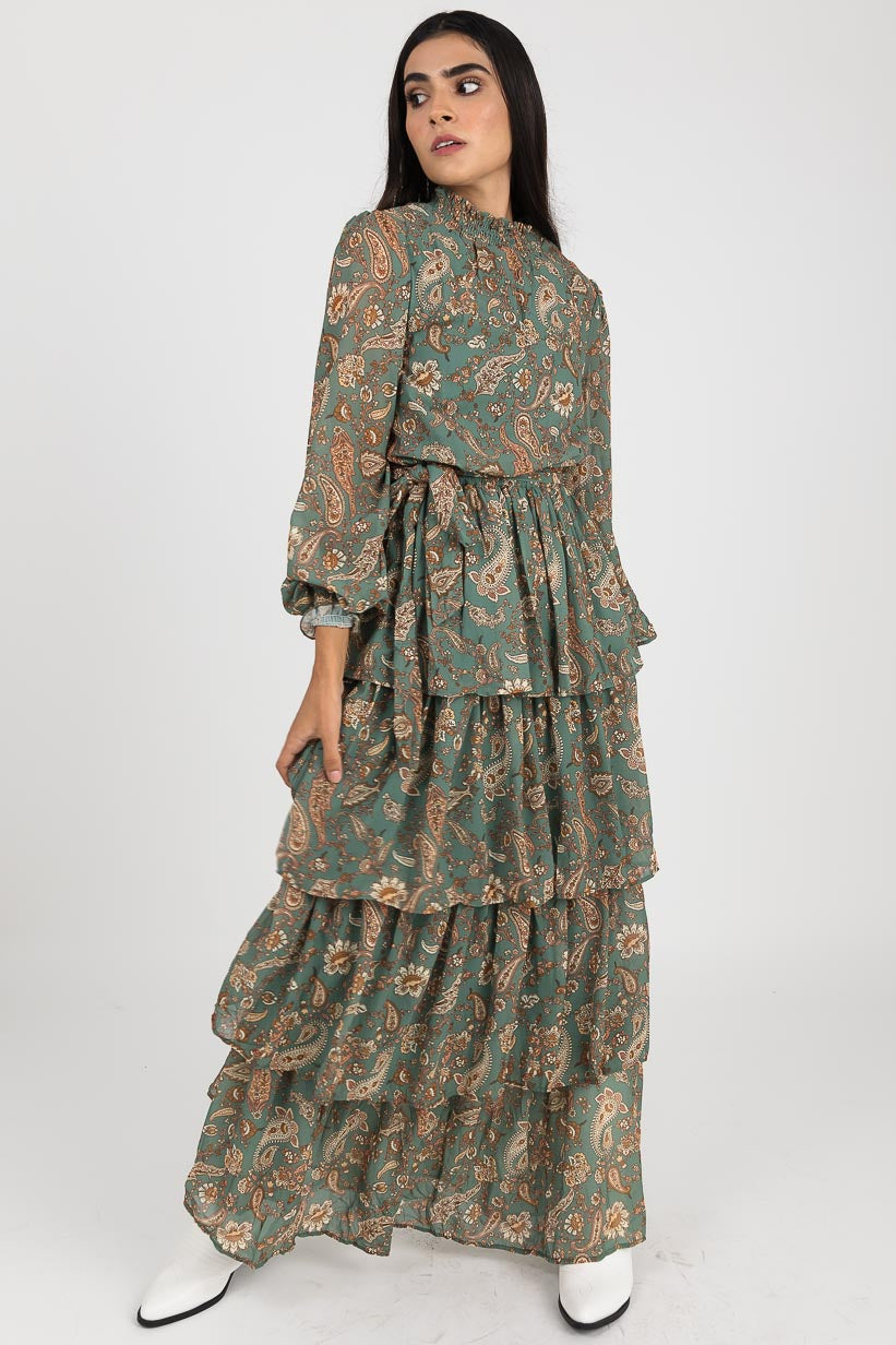Maxi vestido con olanes
