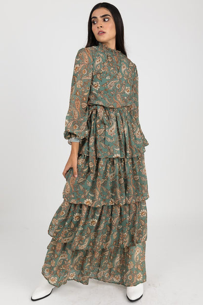 Maxi vestido con olanes